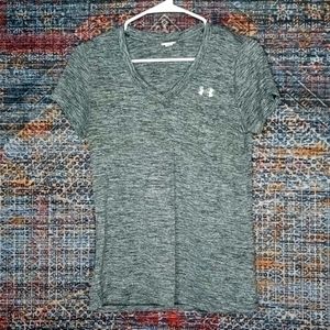 Under Armour womens heathered gray black vneck Tech Twist athletic tee M EUC